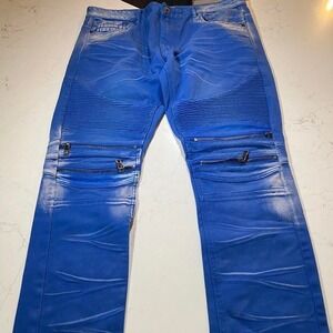Smoke Rise Moto Jeans Mens 38x32 Blue Biker Style Zipper Pocket Denim Pants